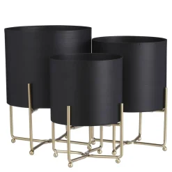 Aries Bloempot op Standaard – Set van 3 – H32 x Ø24 cm – Zwart