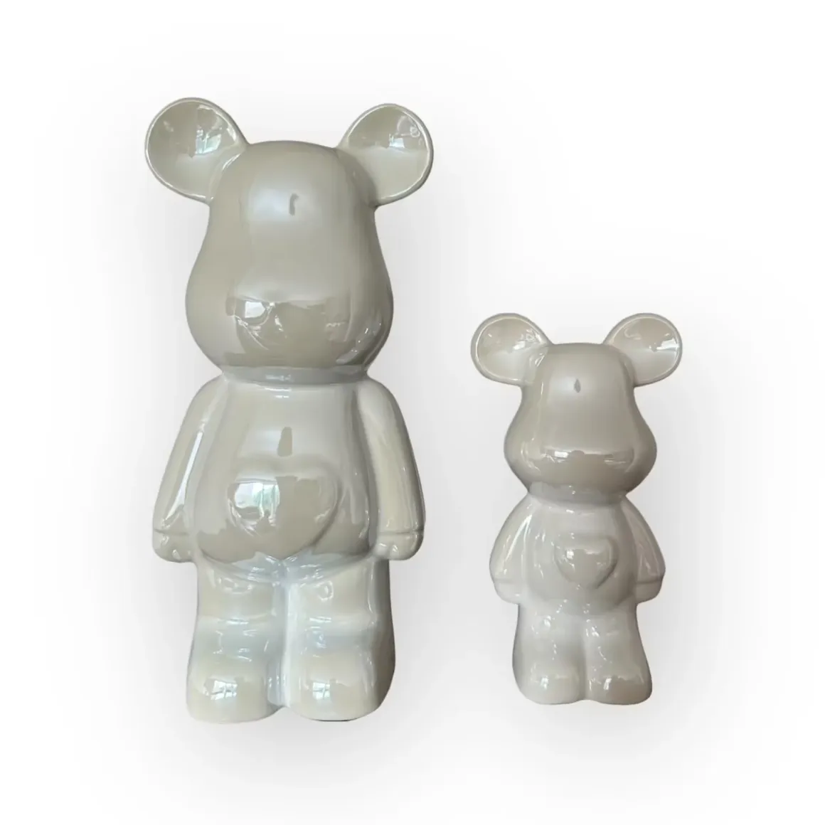 Beer beeld parelmoer wit chrome hart 2 maten