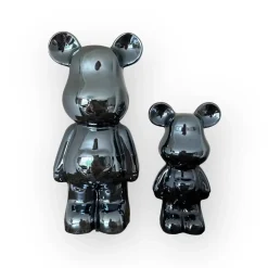 Beer beeld zwart blauw Chrome hart 2 maten