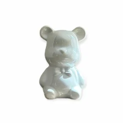 beer beeldje zittend wit parelmoer 7,5x12cm