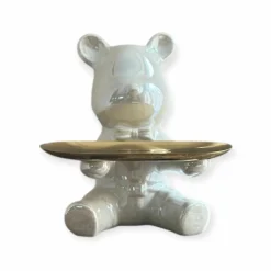 Beer met dienblad schaaltje beeld wit parelmoer