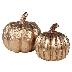 Clayre & Eef herfst decoratie beeld pompoen goud kleurig keramiek