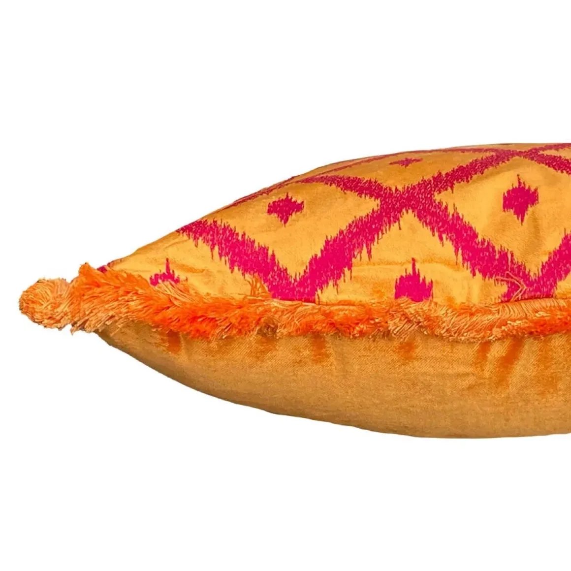 Colmore – Sierkussen Ruiten Oranje Fuchsia 60x35cm franjes