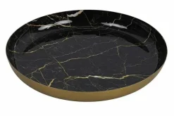 Countryfield Dienblad rond Marmer L zwart / goud