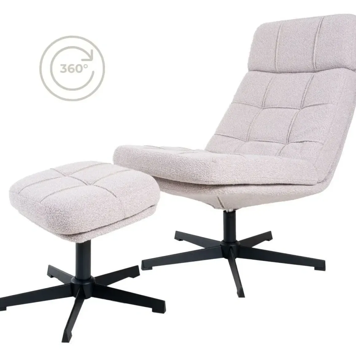 Fauteuil Aiden + Hocker – Bouclé – Naturel