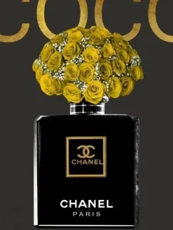 Glasschilderij Chanel parfum fles zwart goud 60x80cm