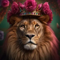 Glasschilderij leeuw met kroon 80x80cm