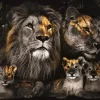 Glasschilderij Leeuwenfamilie met 3 welpjes