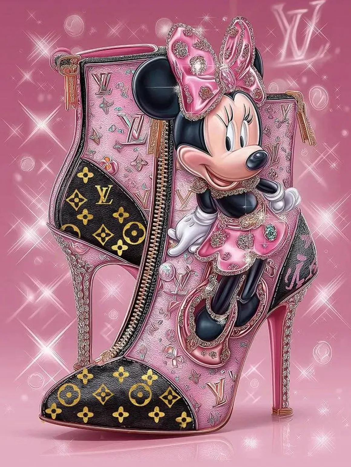 Glasschilderij met goudfolie 60x80cm Muis met hakken 1