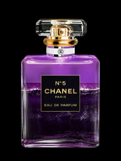 Glasschilderij met goudfolie 60x80cm Doorzichtig flesje paarse zee