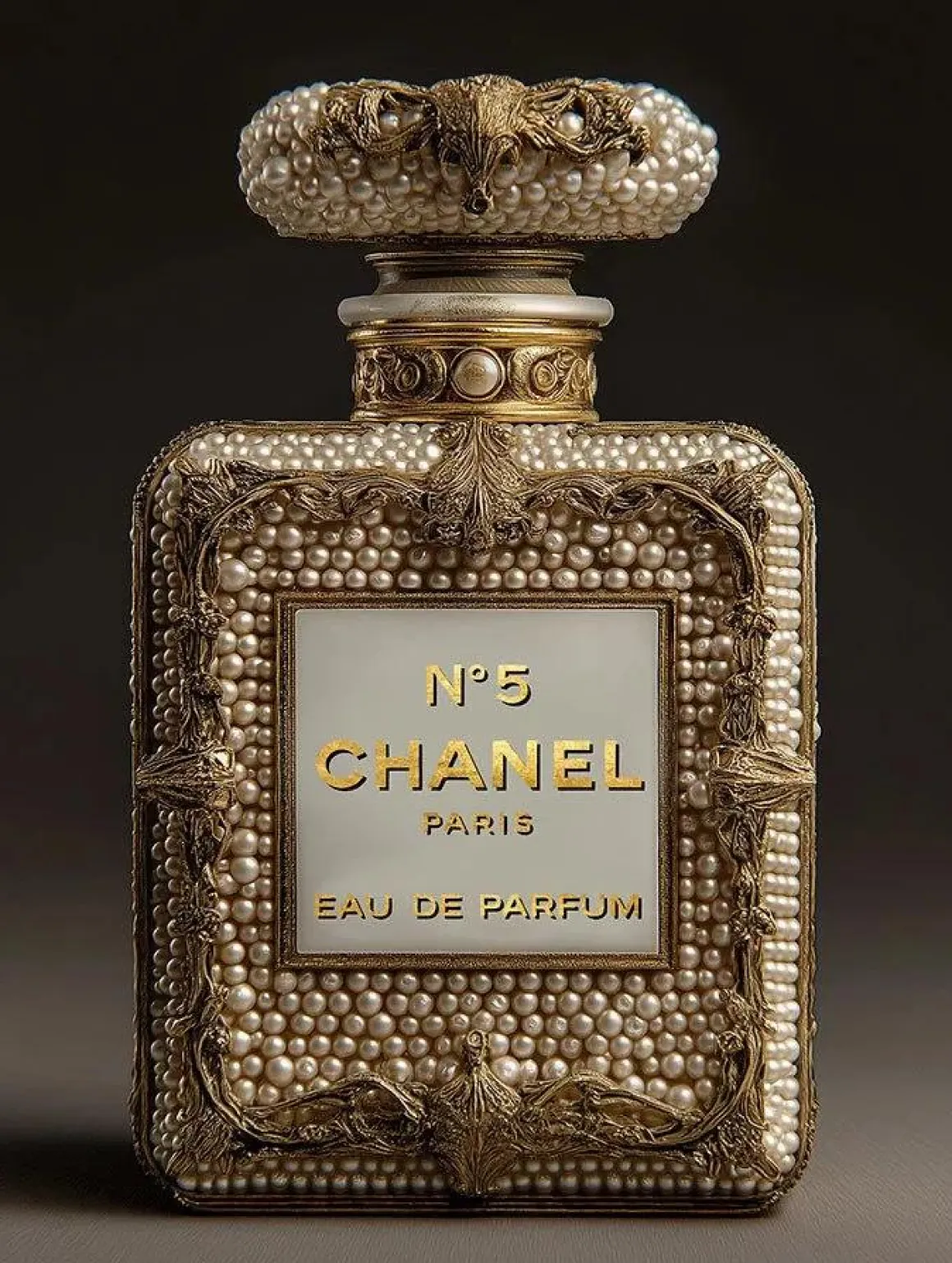 Glasschilderij met goudfolie 60x80cm Parfum met kleine parels