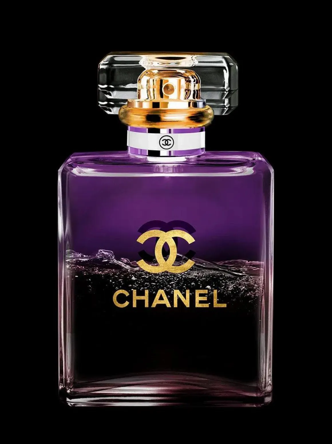 Glasschilderij met goudfolie 60x80cm Doorzichtig flesje paars water