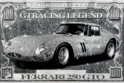 Glasschilderij met kristallen en lijst 120x80cm Auto op briefgeld