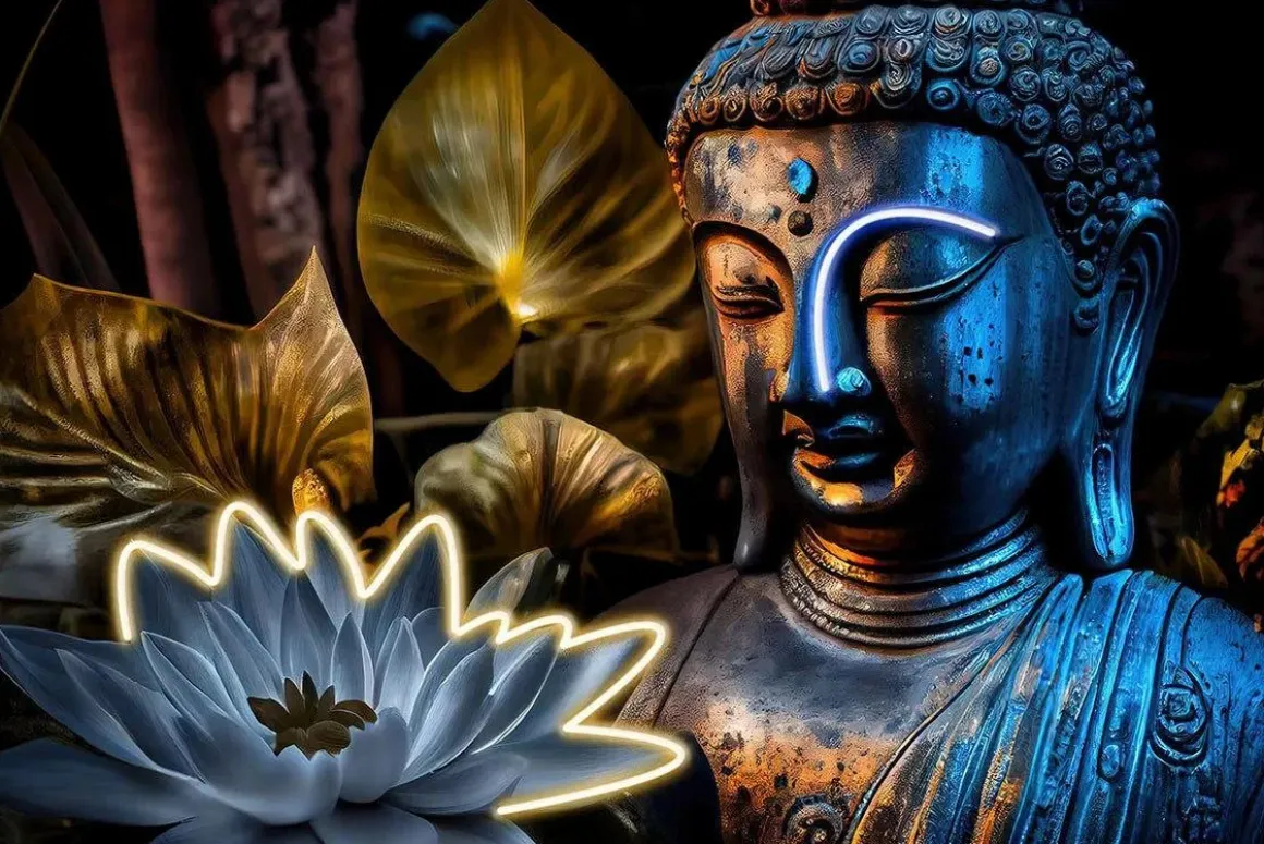 Glasschilderij met LED verlichting en lijst 120x80cm Boeddha