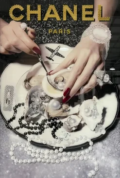 Glasschilderij met lijst en kristallen fashion sieraden 80×120 cm