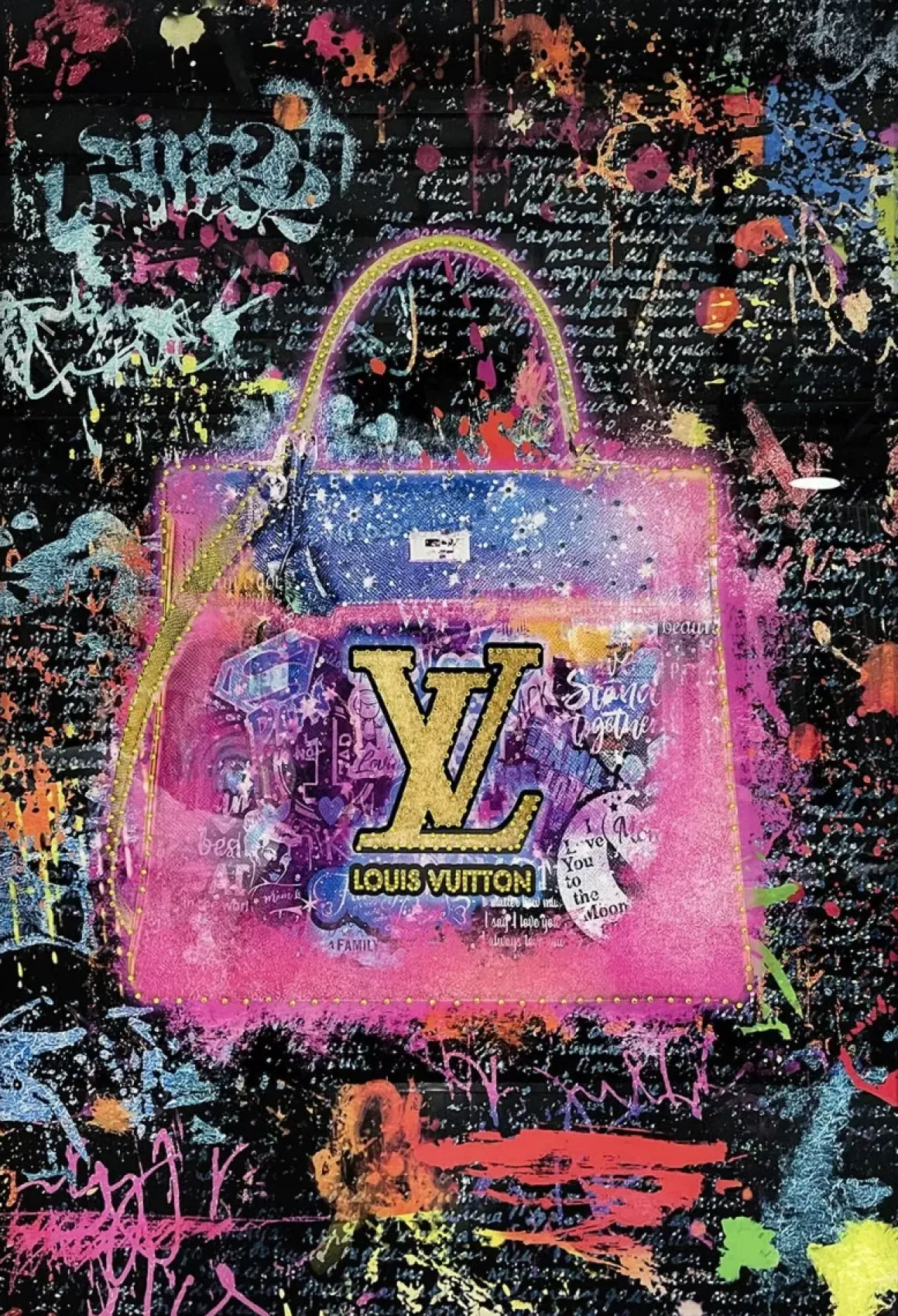 Glasschilderij met lijst en kristallen gekleurde designers fashion tas 80×120 cm