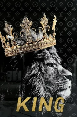 Glasschilderij met lijst en kristallen leeuw 80×120 cm