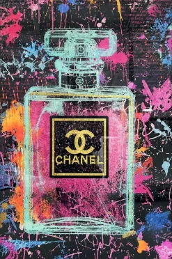 Glasschilderij met lijst en kristallen gekleurde parfumfles 80×120 cm