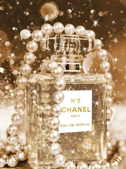 Glasschilderij parfumfles met goudfolie 60x80cm