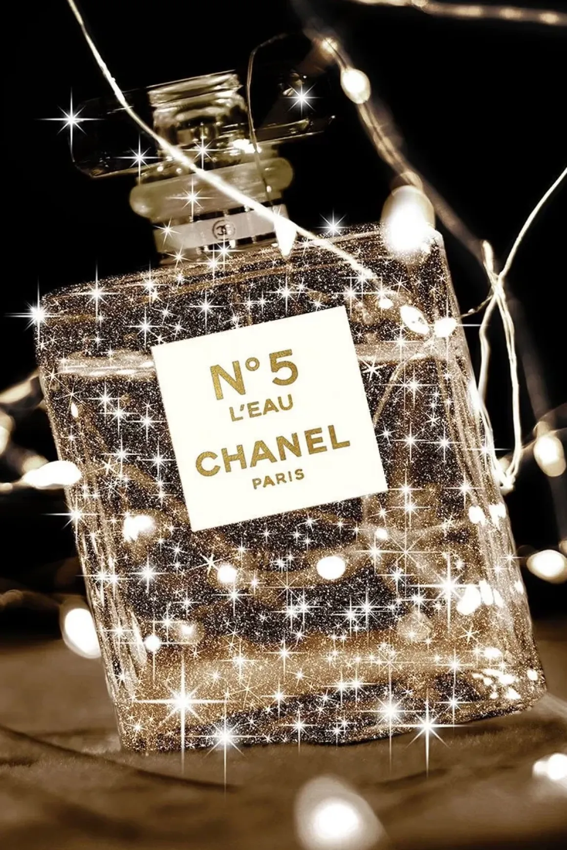 Glasschilderij vierkante Parfumfles coco goud 80x120cm