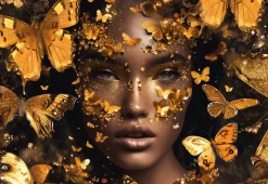 Glasschilderij Vrouw met gouden vlinders 160x110cm