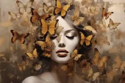 Glasschilderij vrouw vlinder oranje 120x80cm