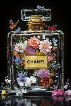 Glasschilderij 80x120cm Doorzichtig parfum met bloemen