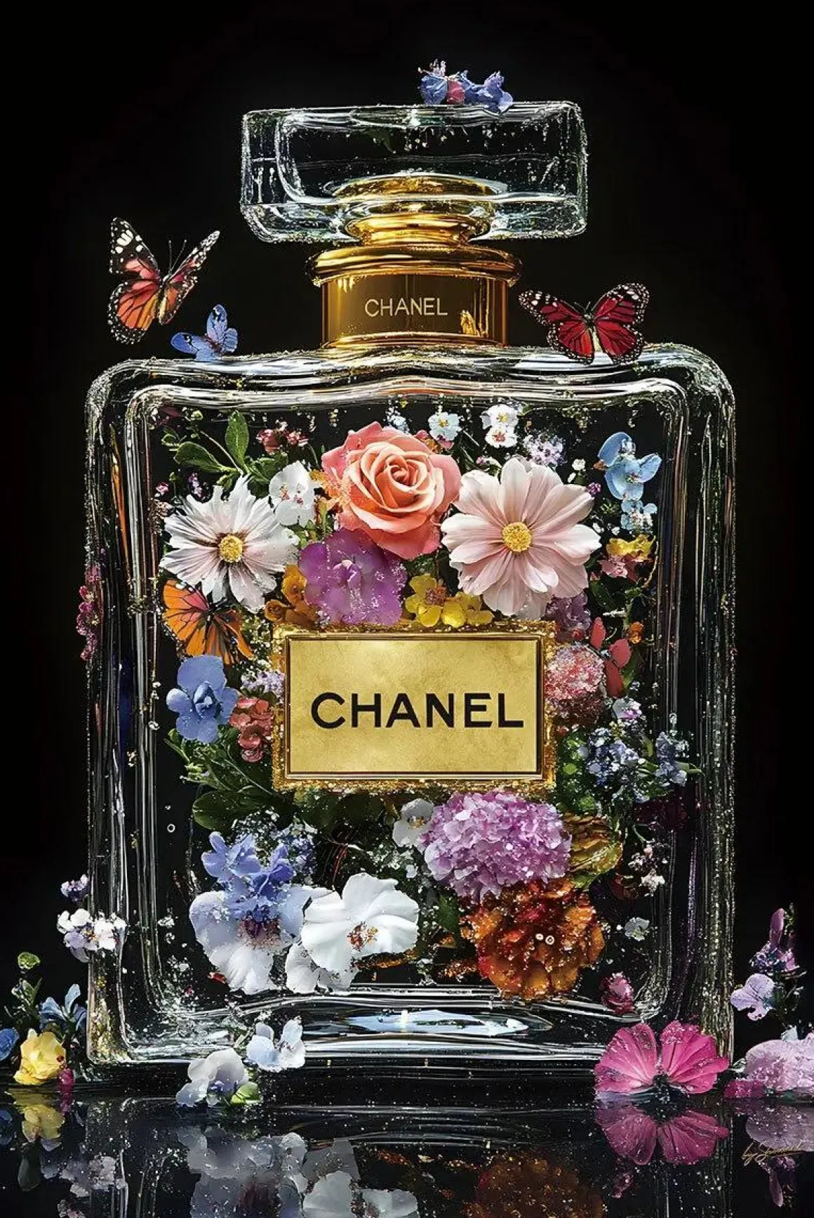 Glasschilderij 80x120cm Doorzichtig parfum met bloemen