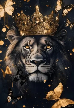 Glasschilderij 110x160cm Leeuw met kroon