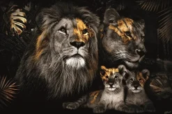 Glasschilderij 160x110cm Leeuwenfamilie met 2 welpje