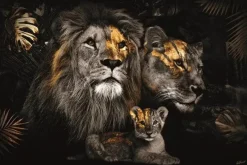 Glasschilderij 160x110cm Leeuwenfamilie met 1 welpje