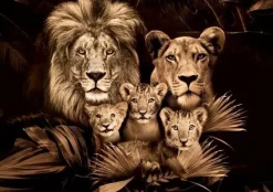 Glasschilderij 160x110cm Leeuwenfamillie met drie welpen