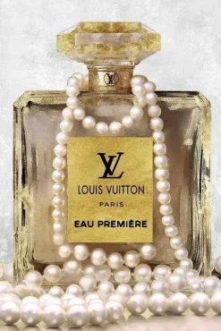 Glasschilderij 80x120cm Parfumfles goud