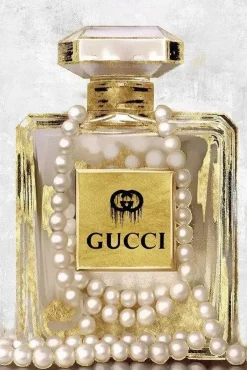 Glasschilderij 80x120cm Parfumfles goud