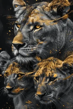 Glasschilderij 80x120cm Tijgers met gouden tinten