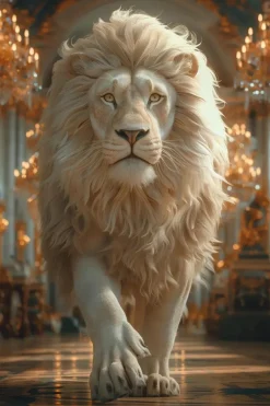 Glasschilderij 80x120cm Witte leeuw in paleis