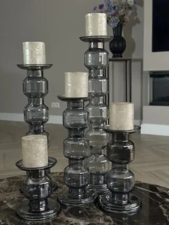 Glazen kandelaar Oyster 1 Rolls Grey luster