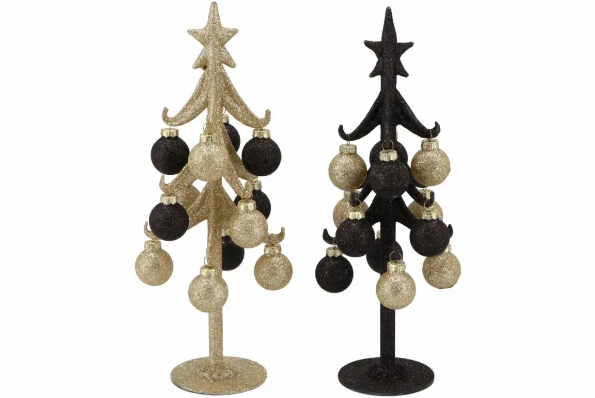 Glitter zwart champagne kerstboom kerstdecoratie 8x25cm