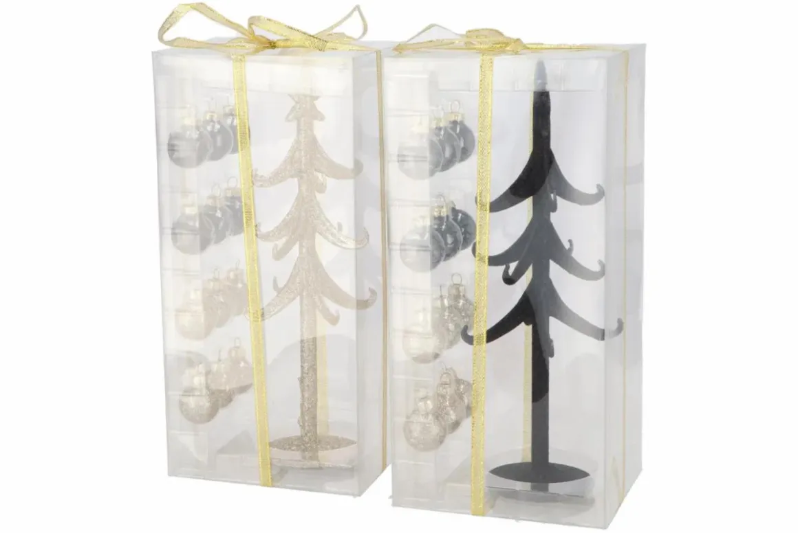 Glitter zwart champagne kerstboom kerstdecoratie 8x25cm