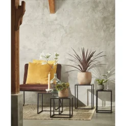 Goa Bijzettafel – Set van 2 – L30 x B30 x H42 cm – Metaal – Zwart