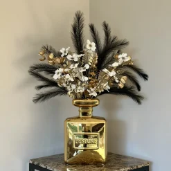 Gouden Parfum vaas met luxe Zijden Bloemen boeket goud zwart