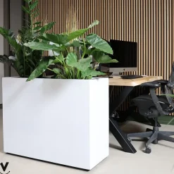 Grote smalle witte bloempot Chicago op wielen 100 of 120cm