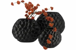 Inga jada black zwart ovaal vaas structuur 24x10x20cm