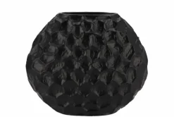 Inga jada black zwart ovaal vaas structuur 32x12x26cm