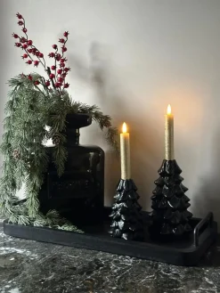 Jada zwart kerstboom kaarshouder 19x12cm