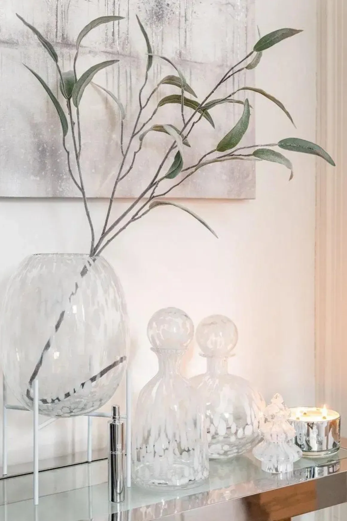 J-Line Fles+Stop Stip Decoratief Rond Glas Transparant/Wit