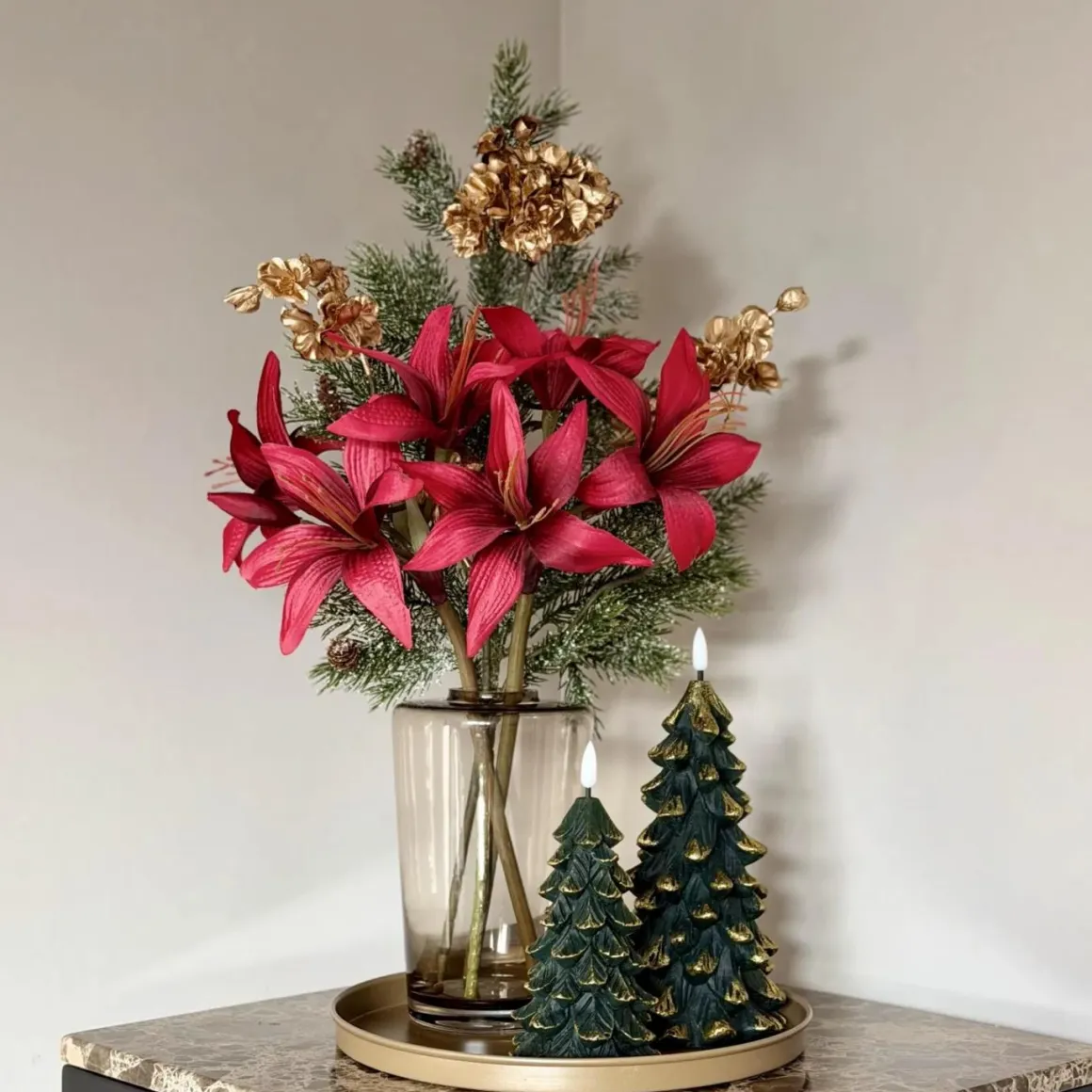 Kerst decoratie complete tafel decoratie set met dienblad bruin beige