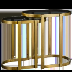 Kevin Bijzettafel – Set van 2 – L54 x B34 x H56 cm – Metaal – Goud