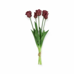 Kunst Tulp boeket Parkiet Real Touch aubergine paars – 40CM