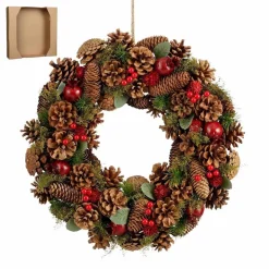 Landon Kerstkrans met Dennenappels – H9 x Ø45 cm – Bruin